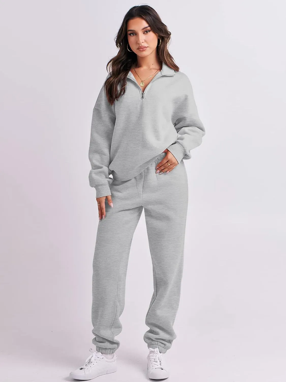 ANRABESS Women 2 Piece Outfits Sweatsuit Oversized Half Zip Sweatshirt Jogger Sweatpants Tracksuit Lounge Set 2025 Clothes