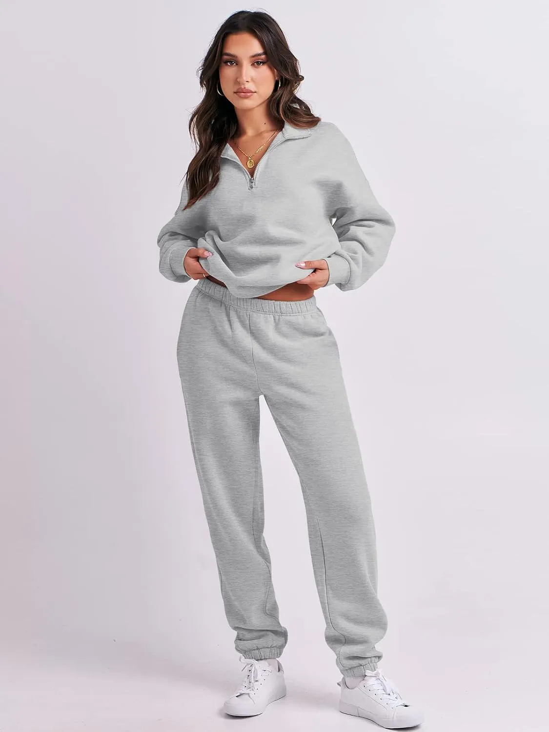 ANRABESS Women 2 Piece Outfits Sweatsuit Oversized Half Zip Sweatshirt Jogger Sweatpants Tracksuit Lounge Set 2025 Clothes