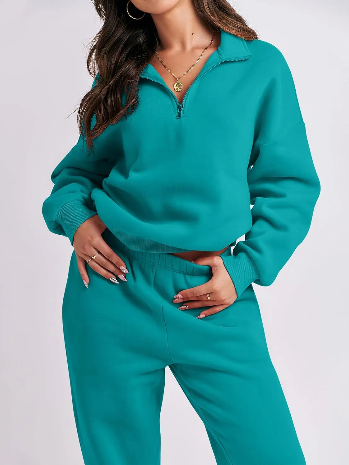 ANRABESS Women 2 Piece Outfits Sweatsuit Oversized Half Zip Sweatshirt Jogger Sweatpants Tracksuit Lounge Set 2025 Clothes
