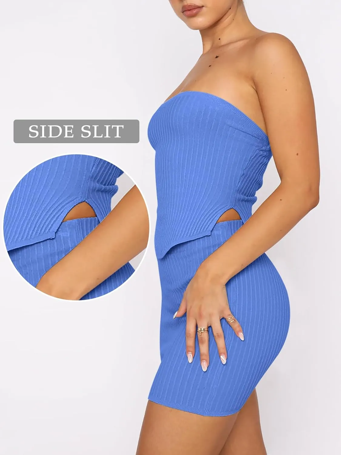 ANRABESS Women 2 Piece Skirt Sets Summer Strapless Crop Top Matching Bodycon Sexy Going Out Mini Club Dress Outfit Clothes