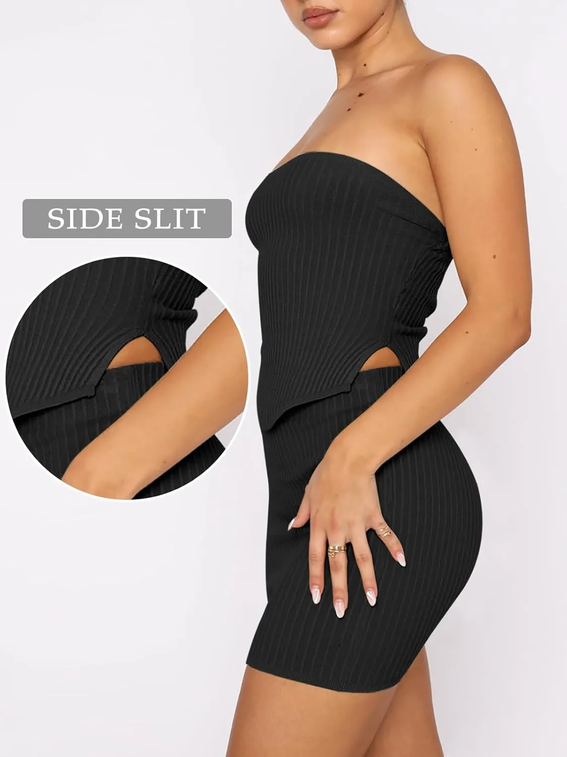 ANRABESS Women 2 Piece Skirt Sets Summer Strapless Crop Top Matching Bodycon Sexy Going Out Mini Club Dress Outfit Clothes