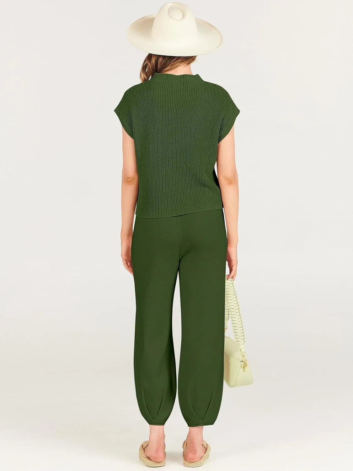 ANRABESS Women's Two Piece Outfits Knit Sweater Vest Crop Top Pants Lounge Matching Tracksuit Sweatsuit Travel Clothes Sets