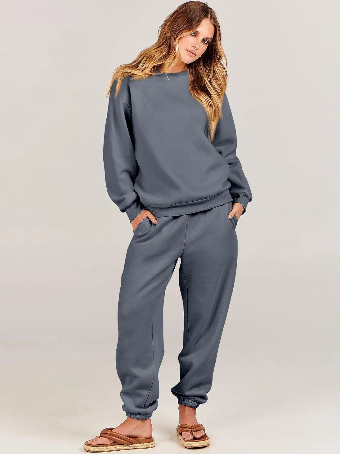 ANRABESS Women's Two Piece Outfits Lounge Set Long Sleeve Crewneck Sweatshirt Jogger Pants Tracksuit Sweatsuit 2024 Fall Sets