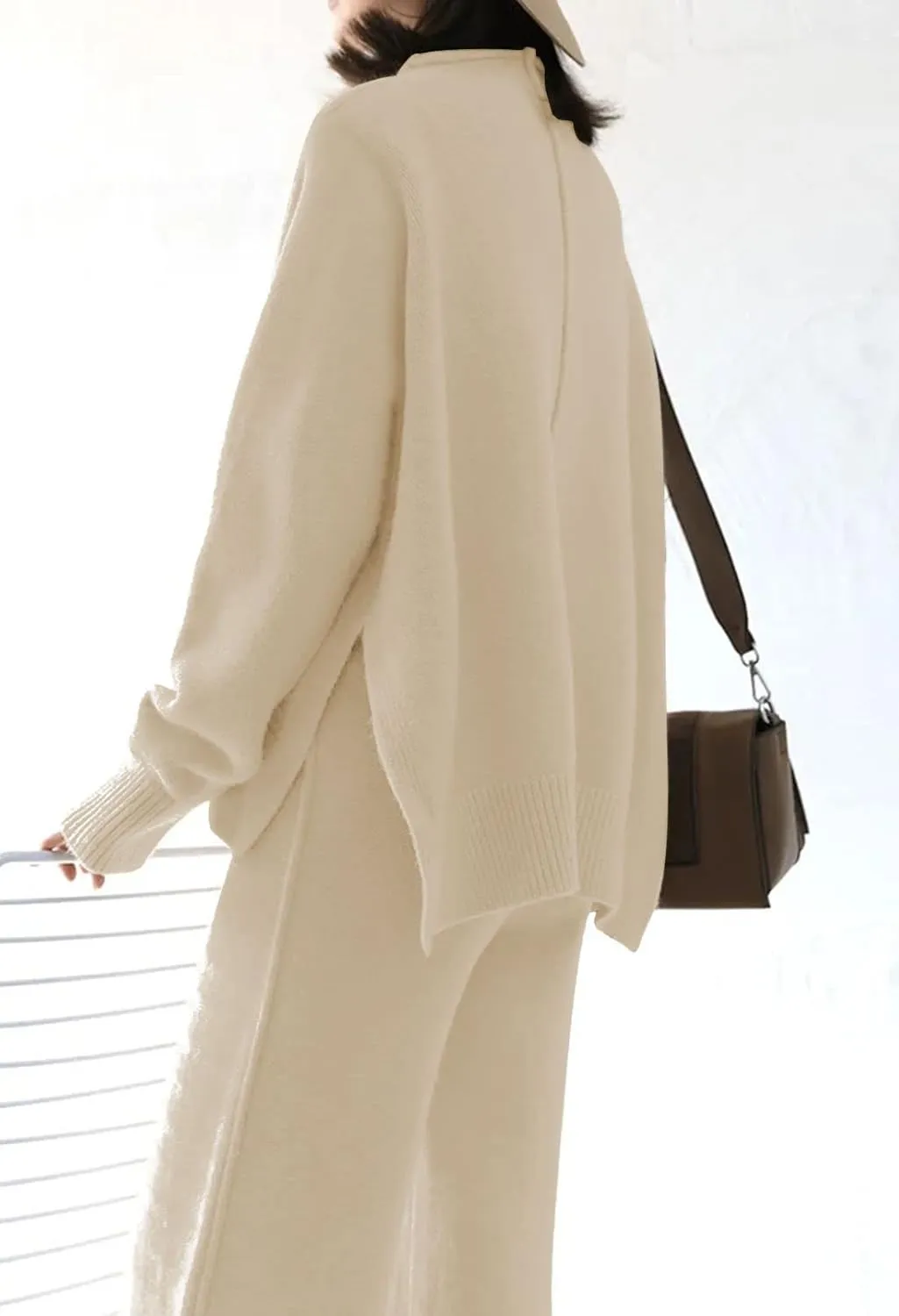 AOHITE Womens 2 Piece Outfit Set Long Sleeve Knit Pullover Sweater Top and Wide Leg Pants Sweatsuit