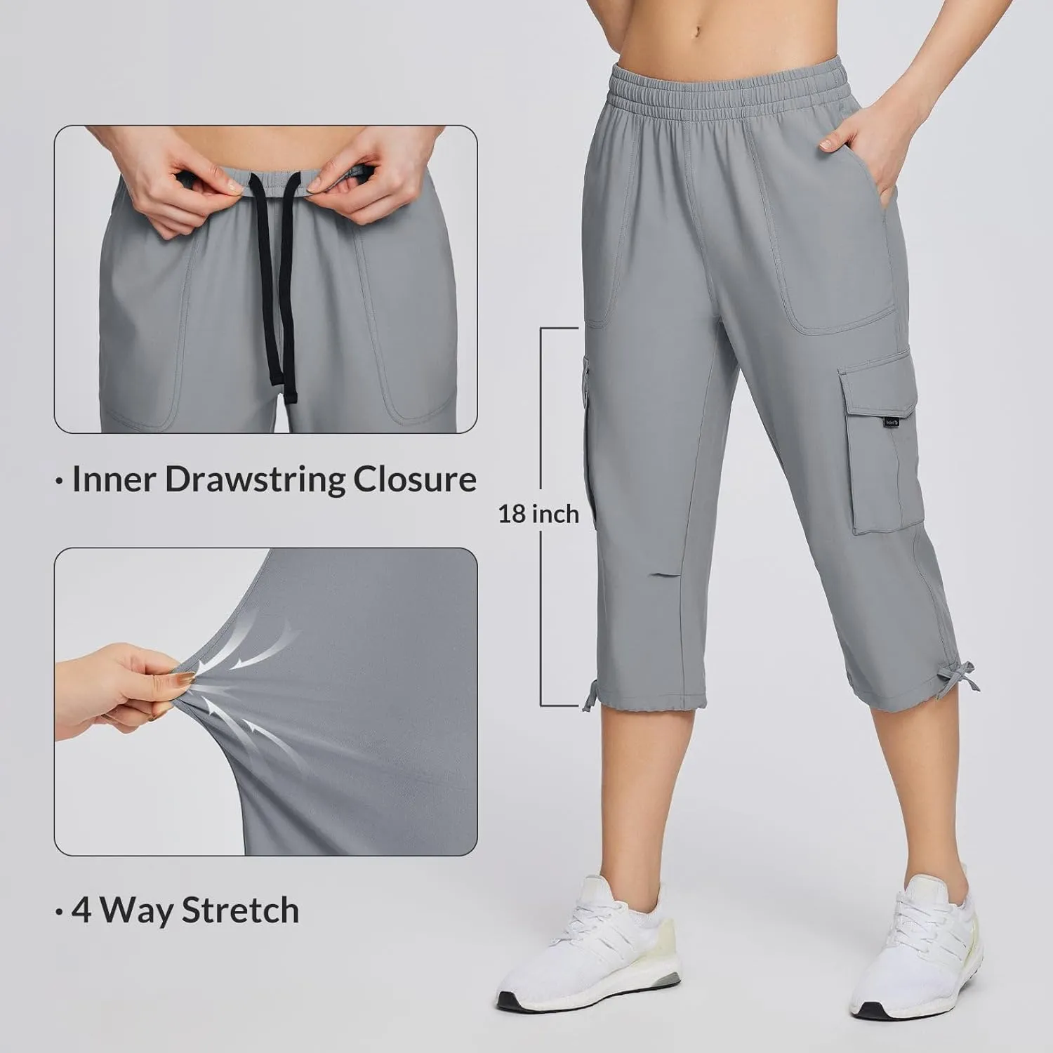 baleaf Women's 15" Cargo Capri Hiking Pants Quick Dry Lightweight Elastic Waist Outdoor Hiking Travel Casual with Pocket