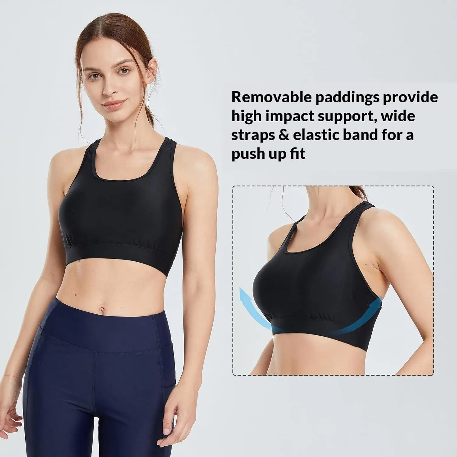 baleaf Women's UPF 50  Swim Bra Modest Bikini Top Quick Dry Workout Sport Bra Under Rash Guard