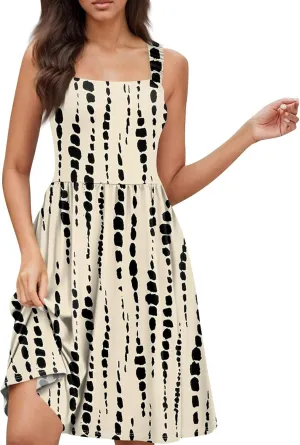 BAXLIMEK Sundresses for Women,2025 Spring Summer Trendy Floral Print Beach Dress,Square Neck Tank Flowy Ruched Boho Dress