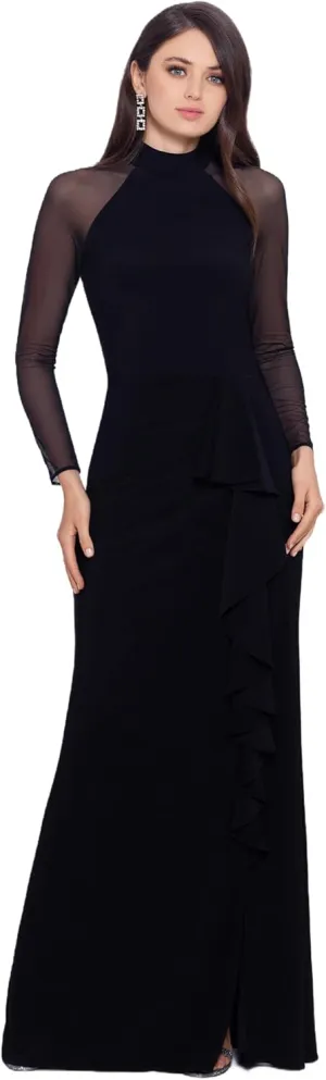 Betsy & Adam Women's Petite Long Stretch Illusion Sleeve Mock Neck Dress