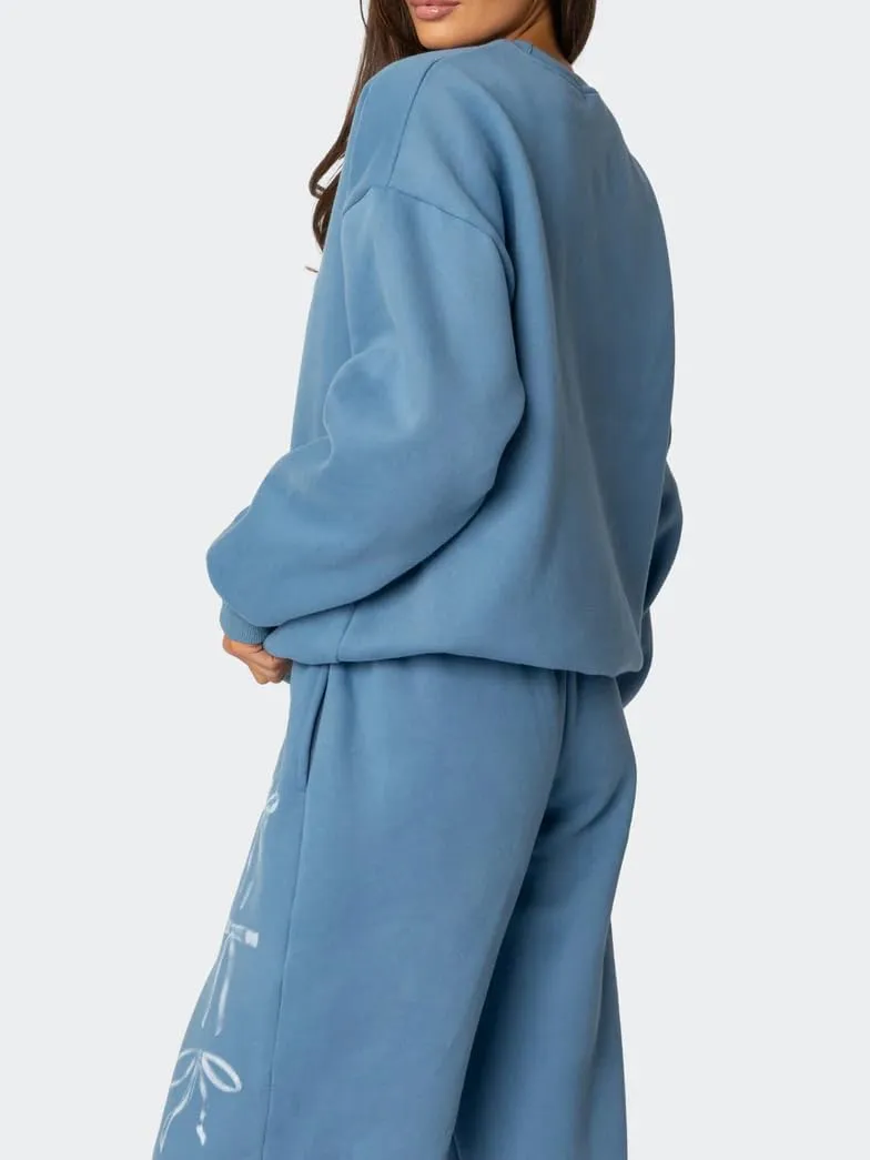 Bow Sweat Set for Women Sweatsuits 2 Piece Set Long Sleeve Oversized Hoodie Sweatpants Matching Tracksuit Preppy
