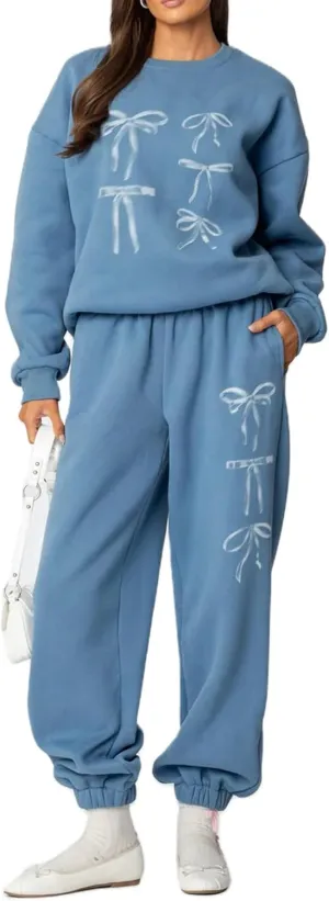 Bow Sweat Set for Women Sweatsuits 2 Piece Set Long Sleeve Oversized Hoodie Sweatpants Matching Tracksuit Preppy