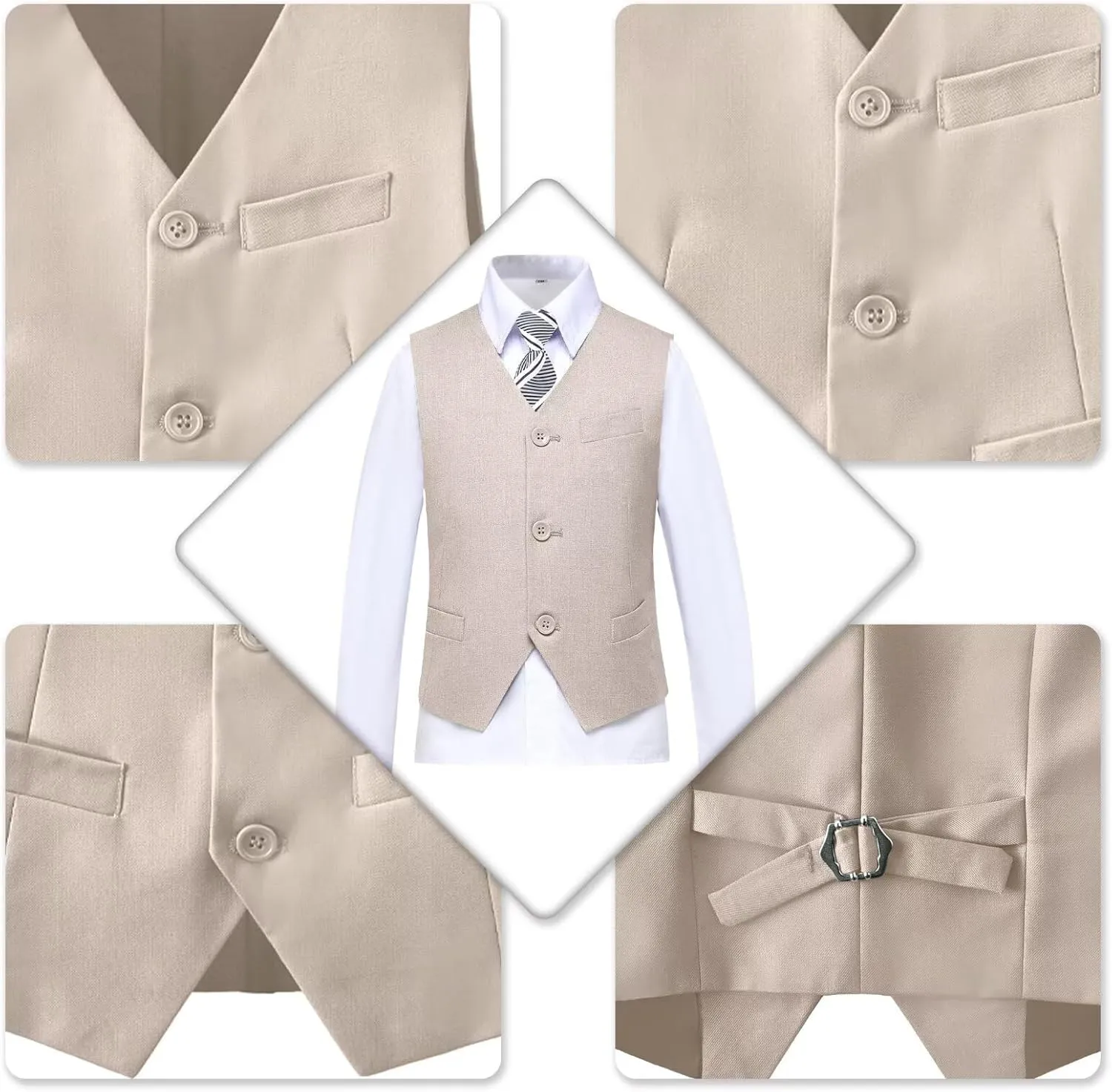 Boy 5-Piece Formal Suit Set Slim Fit Vest Pants Collared Dress Shirt Tie Kids Baby Boy Teen Ring Bearer Gentleman Outfits