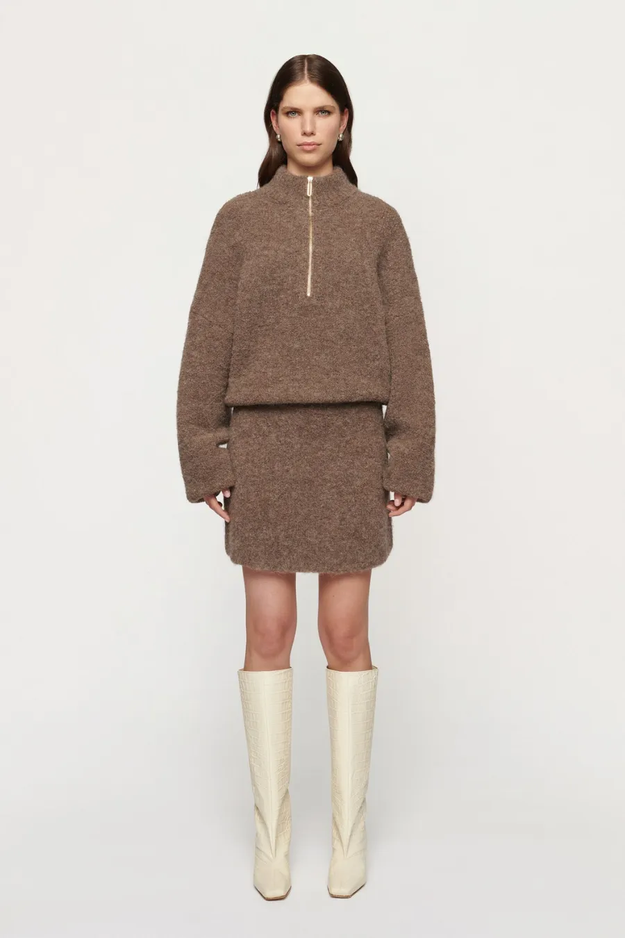 Boyd Boucle Half Zip Walnut