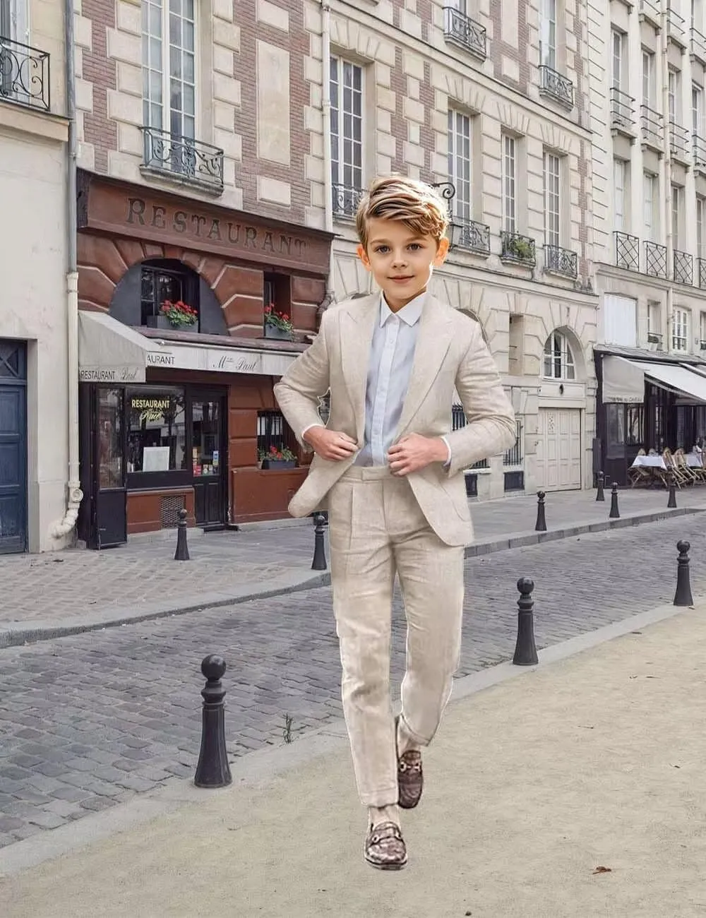 Boys Linen Suit 2 Piece Casual Suits for Toddler Boys Kids Summer Beach Wedding Linen Blazer Pants Set