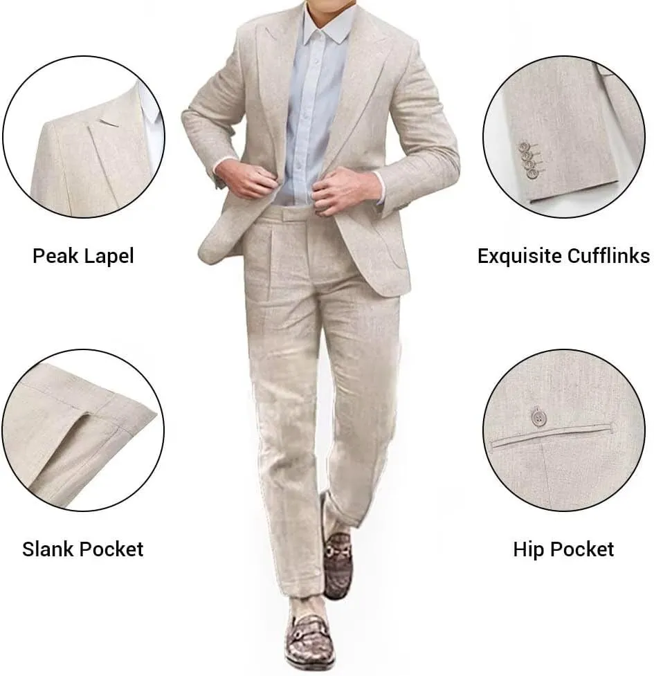 Boys Linen Suit 2 Piece Casual Suits for Toddler Boys Kids Summer Beach Wedding Linen Blazer Pants Set