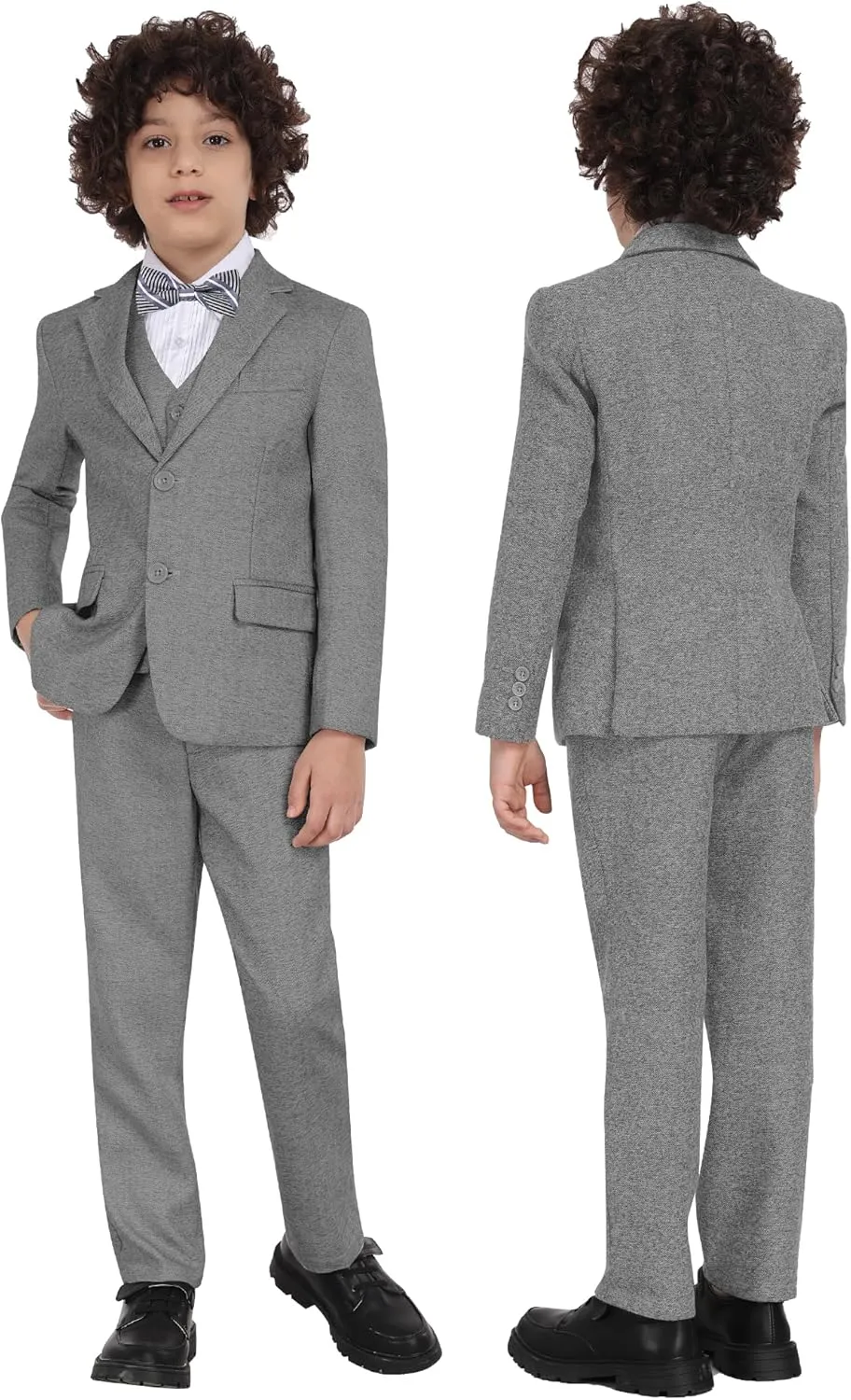 Boys Suit 6pcs Tweed Herringbone Suits for Kids Slim Fit Tuxedo Formal Jacket Wedding Shirt Blazer Vest Pants Set with Tie