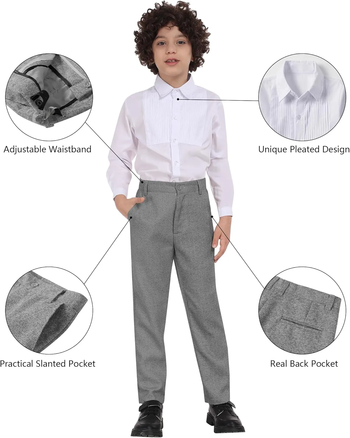 Boys Suit 6pcs Tweed Herringbone Suits for Kids Slim Fit Tuxedo Formal Jacket Wedding Shirt Blazer Vest Pants Set with Tie