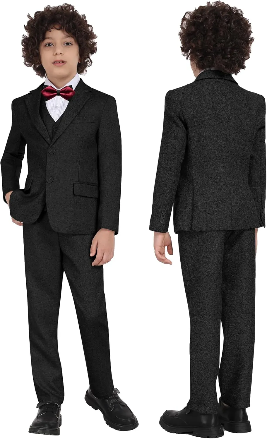 Boys Suit 6pcs Tweed Herringbone Suits for Kids Slim Fit Tuxedo Formal Jacket Wedding Shirt Blazer Vest Pants Set with Tie