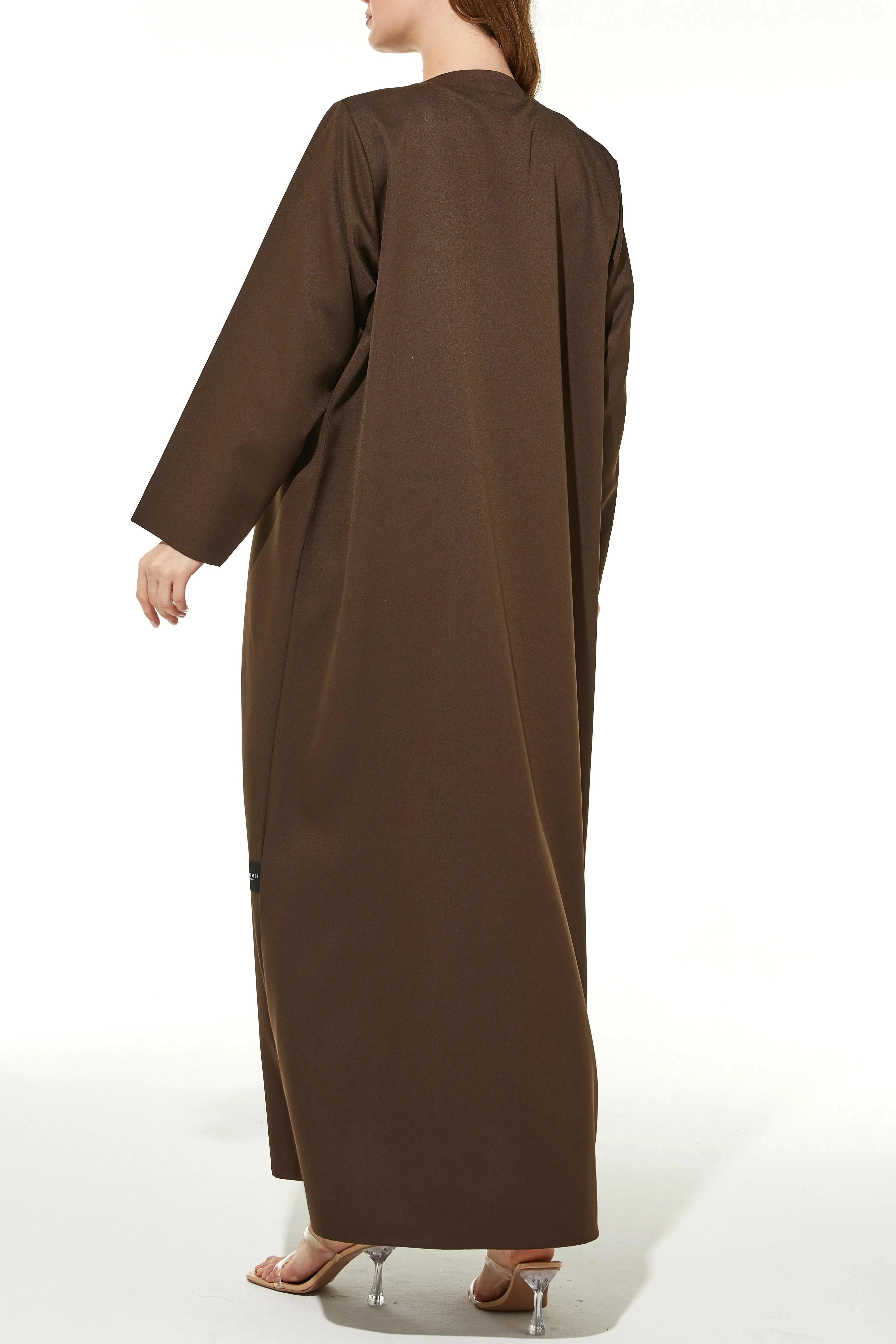 Brown Rochester Crepe Abaya with Front Semi Floral Embroidery