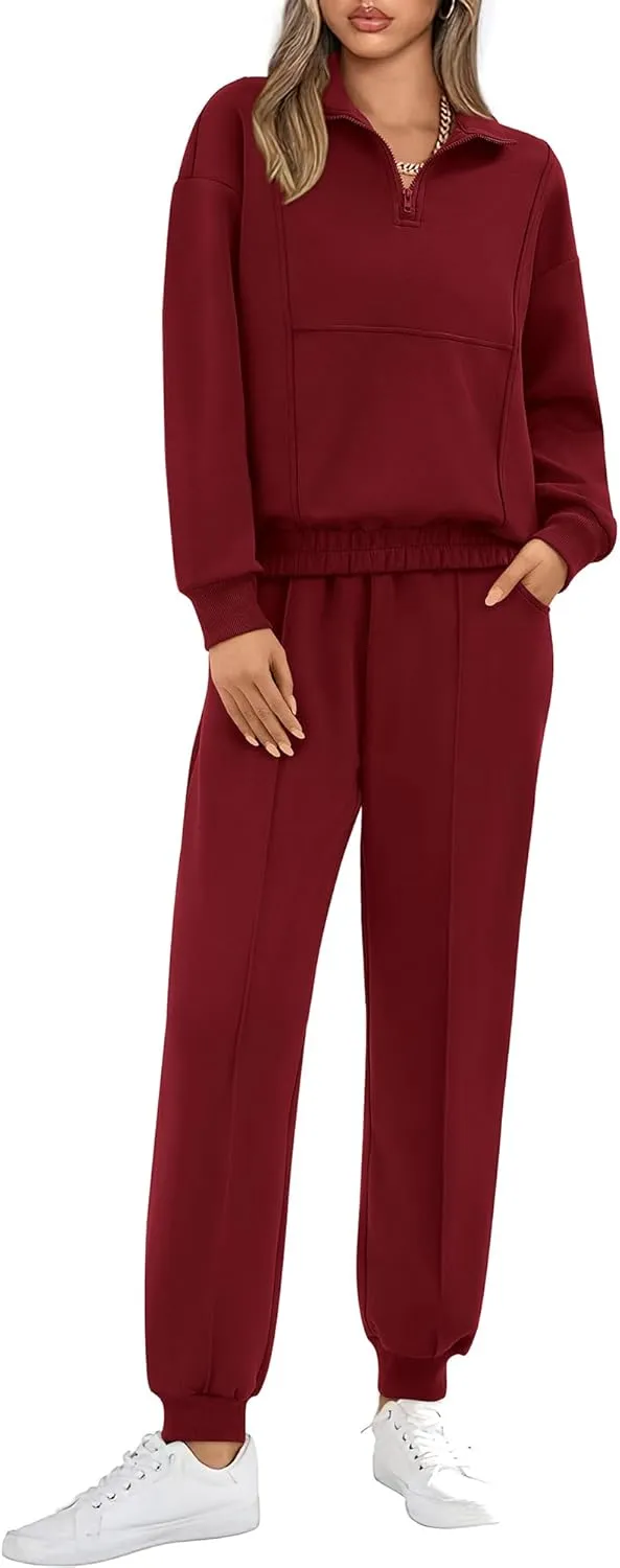 BTFBM Women 2024 Two Piece Tracksuits Sweatsuits Fall Winter Clothes Quarter Zip Sweatshirt Jogger Pants Y2K Lounge Sets
