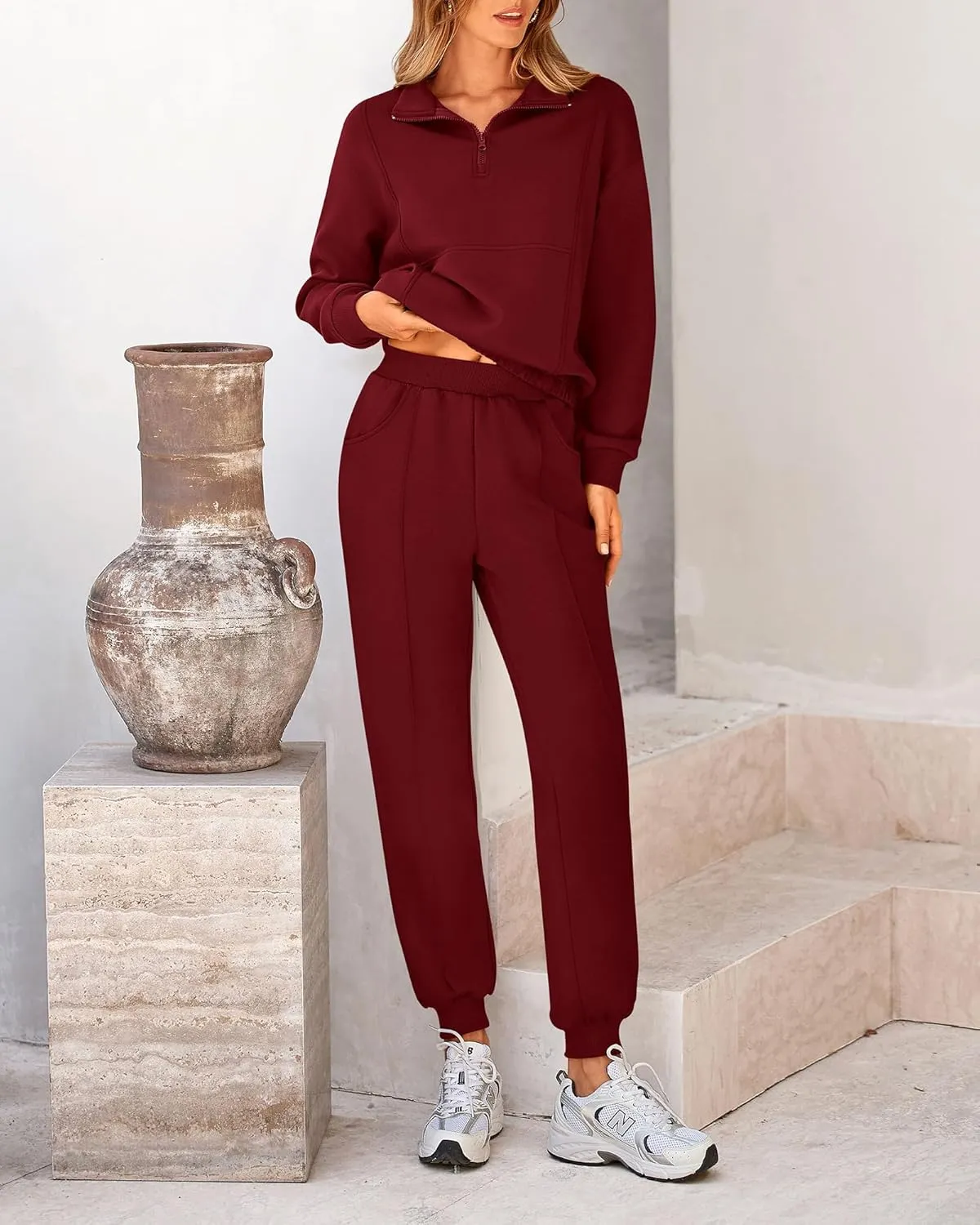 BTFBM Women 2024 Two Piece Tracksuits Sweatsuits Fall Winter Clothes Quarter Zip Sweatshirt Jogger Pants Y2K Lounge Sets