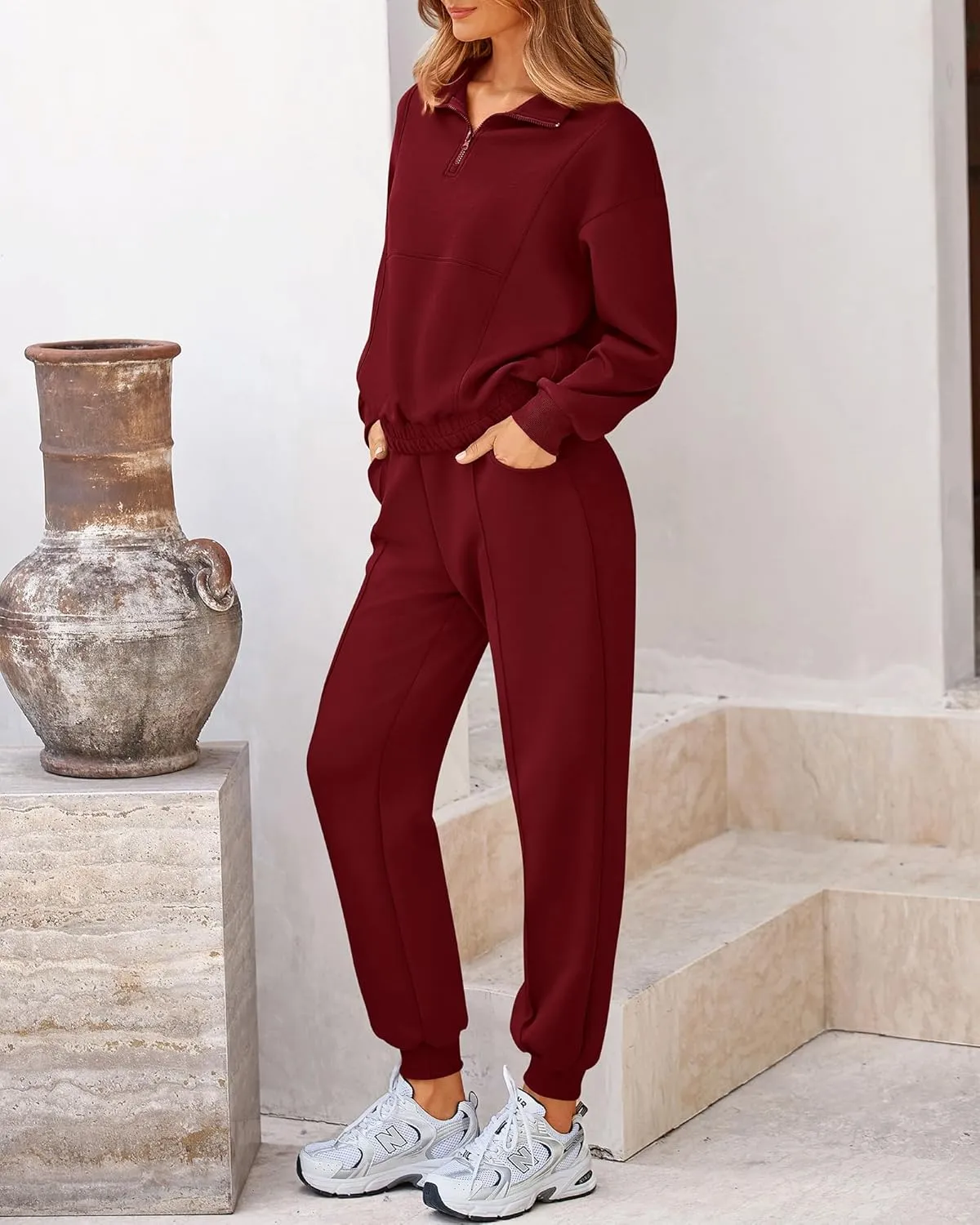 BTFBM Women 2024 Two Piece Tracksuits Sweatsuits Fall Winter Clothes Quarter Zip Sweatshirt Jogger Pants Y2K Lounge Sets