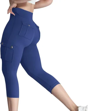 Capri Cargo Pants for Women with Pockets Summer Lightweight Workout High Waisted Yoga Pants for Women