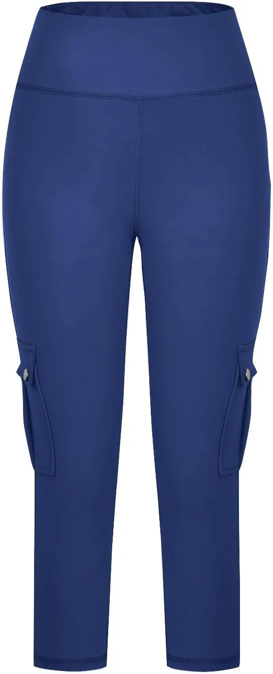 Capri Cargo Pants for Women with Pockets Summer Lightweight Workout High Waisted Yoga Pants for Women