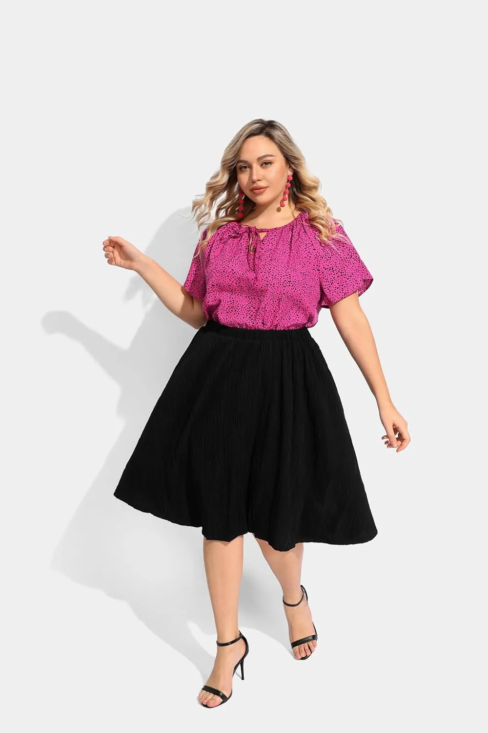 CARCOS Plus Size Midi/Mini Skirks for Women Solid/Star/Striped A Line Flowy High Waist Skirt XL-5XL