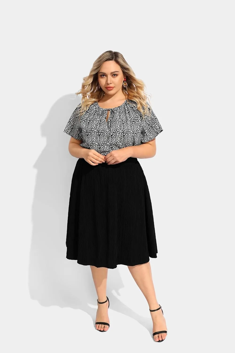 CARCOS Plus Size Midi/Mini Skirks for Women Solid/Star/Striped A Line Flowy High Waist Skirt XL-5XL