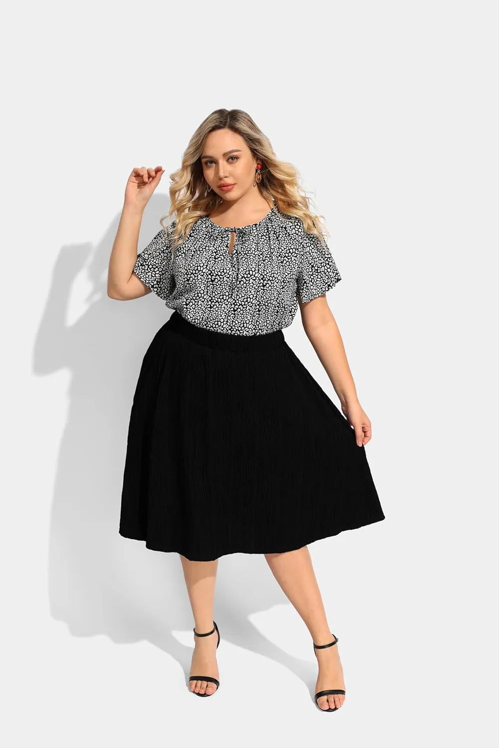CARCOS Plus Size Midi/Mini Skirks for Women Solid/Star/Striped A Line Flowy High Waist Skirt XL-5XL