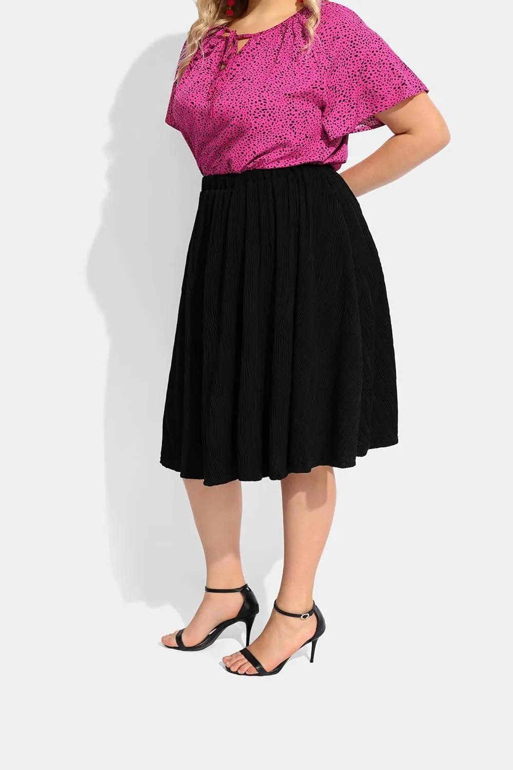 CARCOS Plus Size Midi/Mini Skirks for Women Solid/Star/Striped A Line Flowy High Waist Skirt XL-5XL