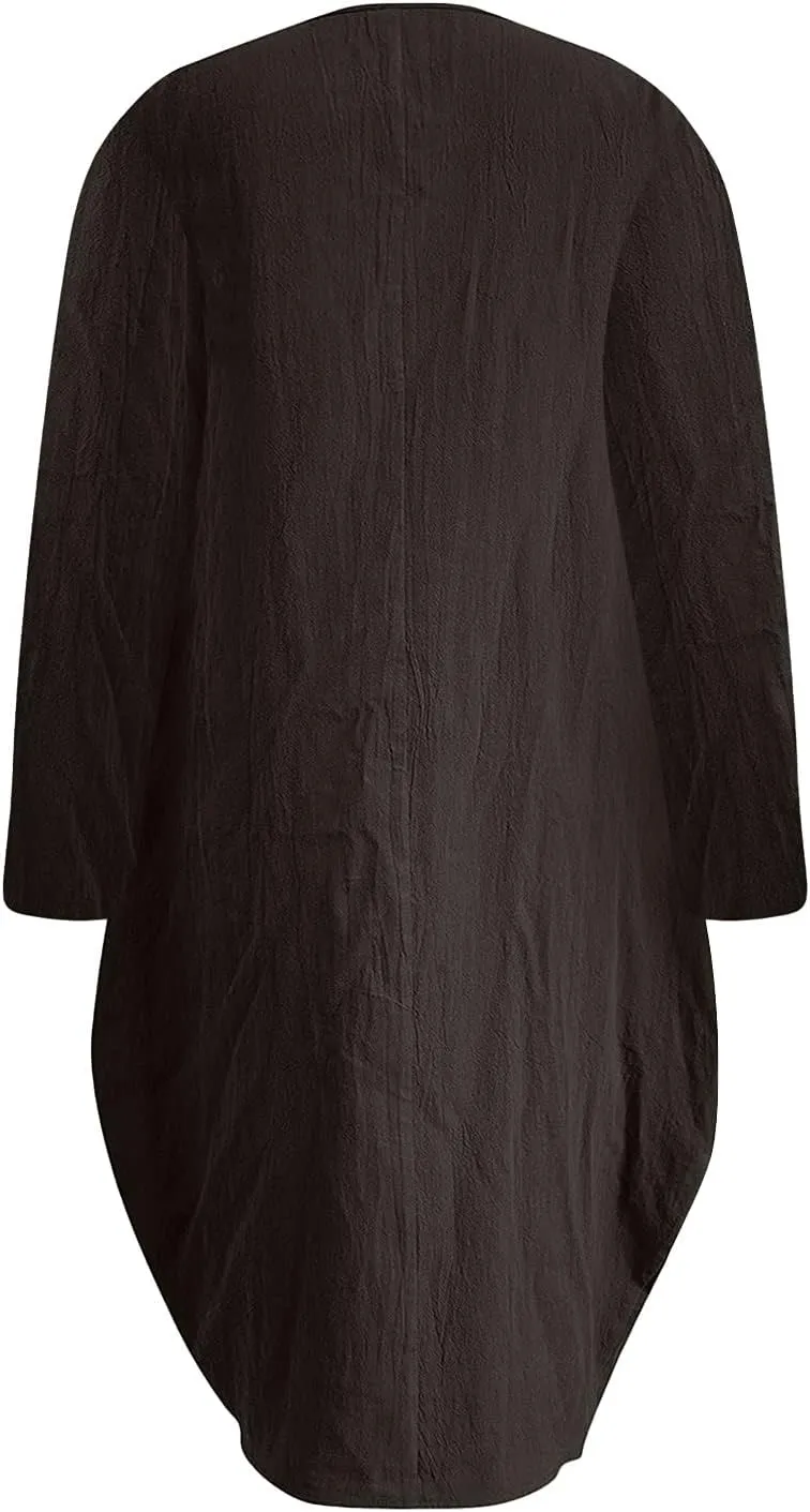 Casual Dresses for Women Summer Round Neck 3/4 Sleeve Solid Loose Long Tops Comfy Shift Plus Size Dress with Pocket