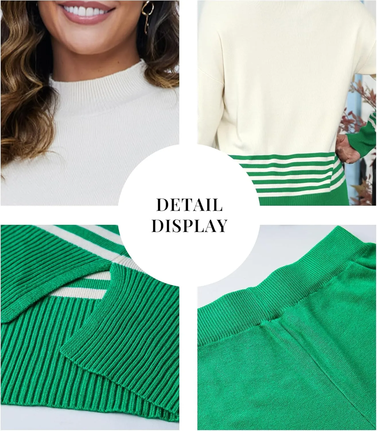 Casual Sweater Sets Women 2 piece Outfits Long Sleeve Striped Pullover Top Wide Leg Pants Matching Lounge Sets