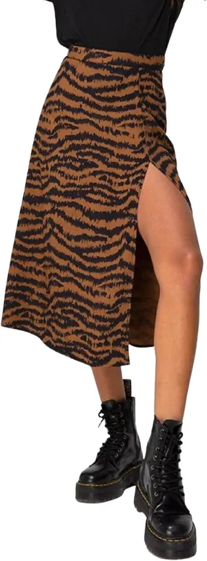 CHARTOU Women's Sexy High Waist Leopard Print Side Slit Boho A-Line Midi Long Skirt
