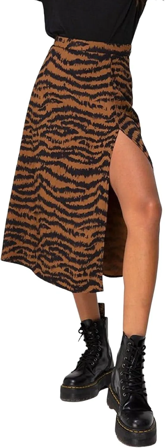 CHARTOU Women's Sexy High Waist Leopard Print Side Slit Boho A-Line Midi Long Skirt