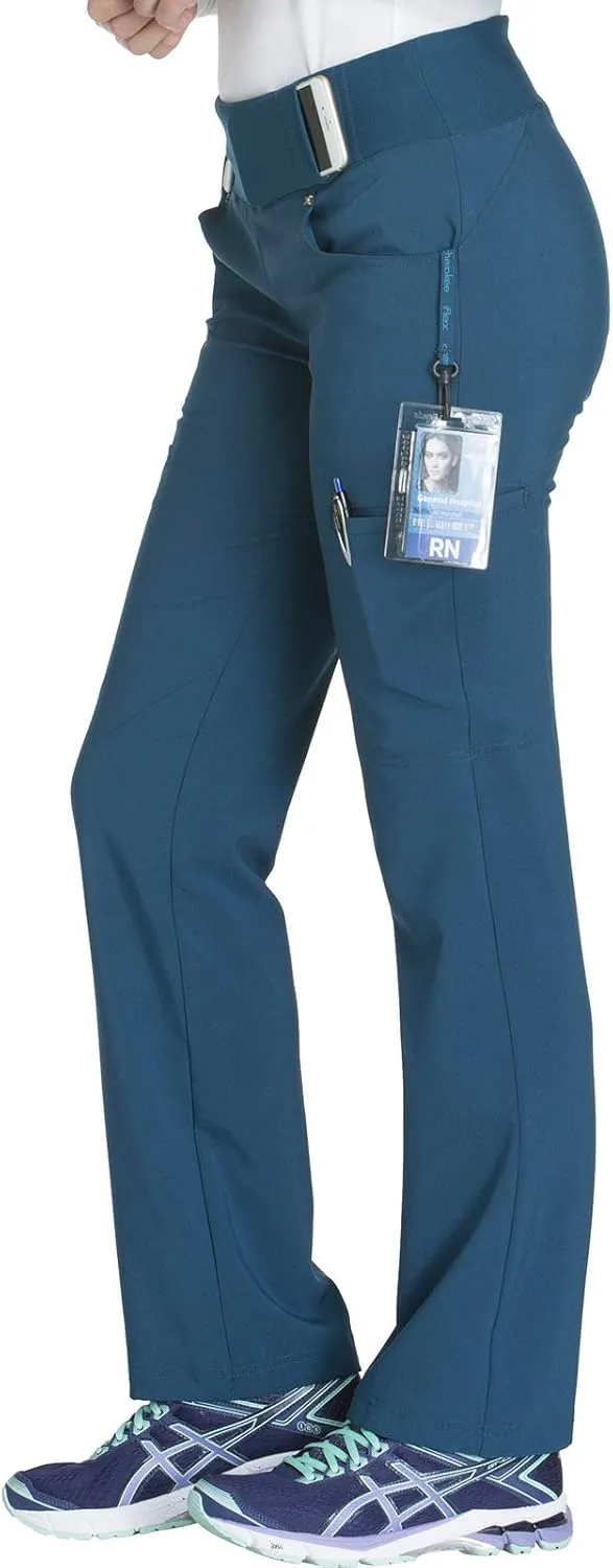 Cherokee Scrubs for Women Mid Rise Straight Leg Scrub Pants For Women Pull-on Bottoms with 6 Pockets & 360 Stretch - CK002