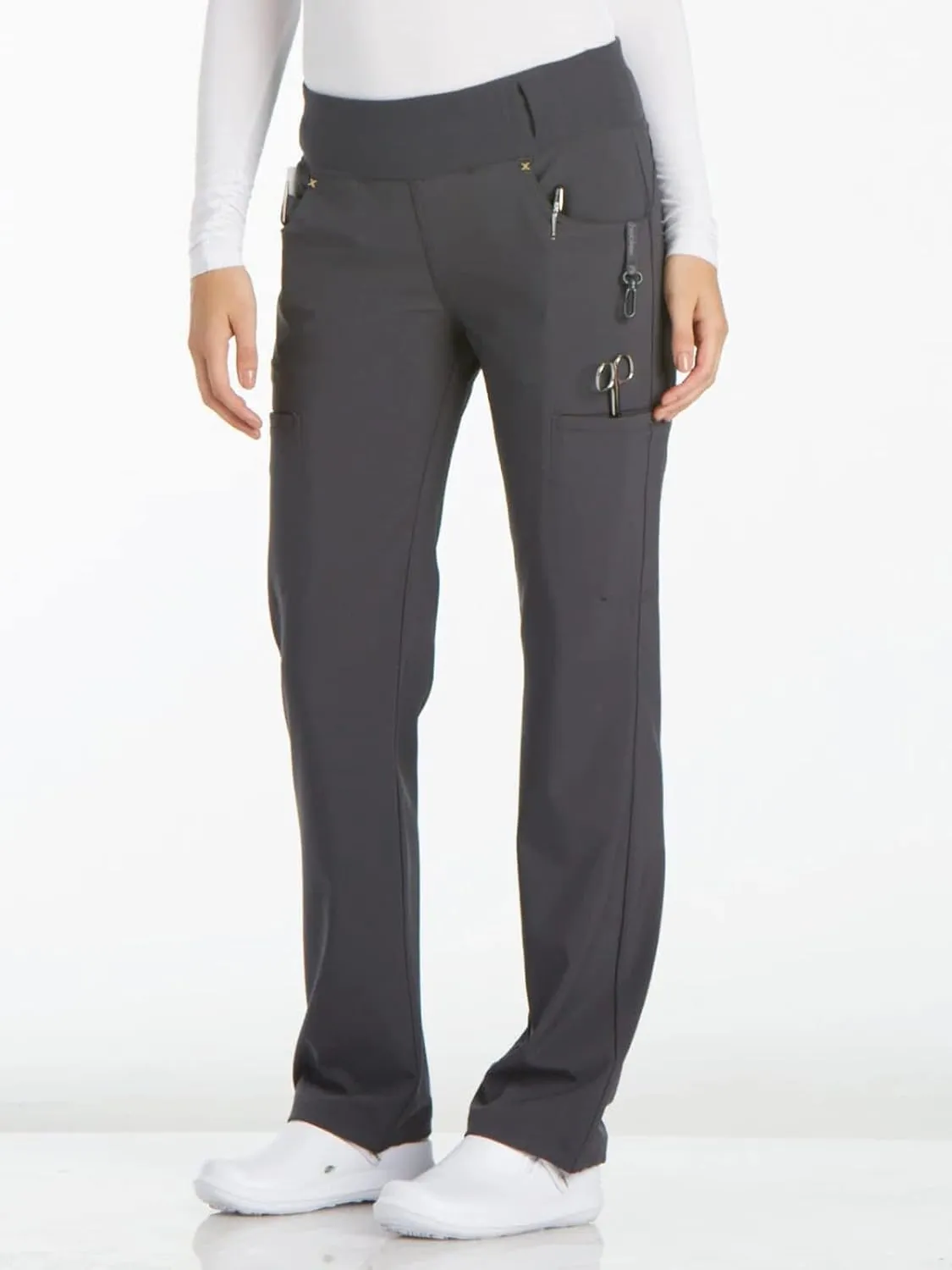 Cherokee Scrubs for Women Mid Rise Straight Leg Scrub Pants For Women Pull-on Bottoms with 6 Pockets & 360 Stretch - CK002