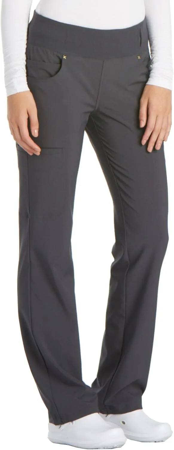 Cherokee Scrubs for Women Mid Rise Straight Leg Scrub Pants For Women Pull-on Bottoms with 6 Pockets & 360 Stretch - CK002