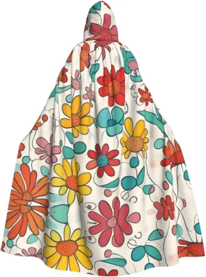 Colored flower Prints Hooded Cloak for Halloween, Role-Playing, and Costume Parties