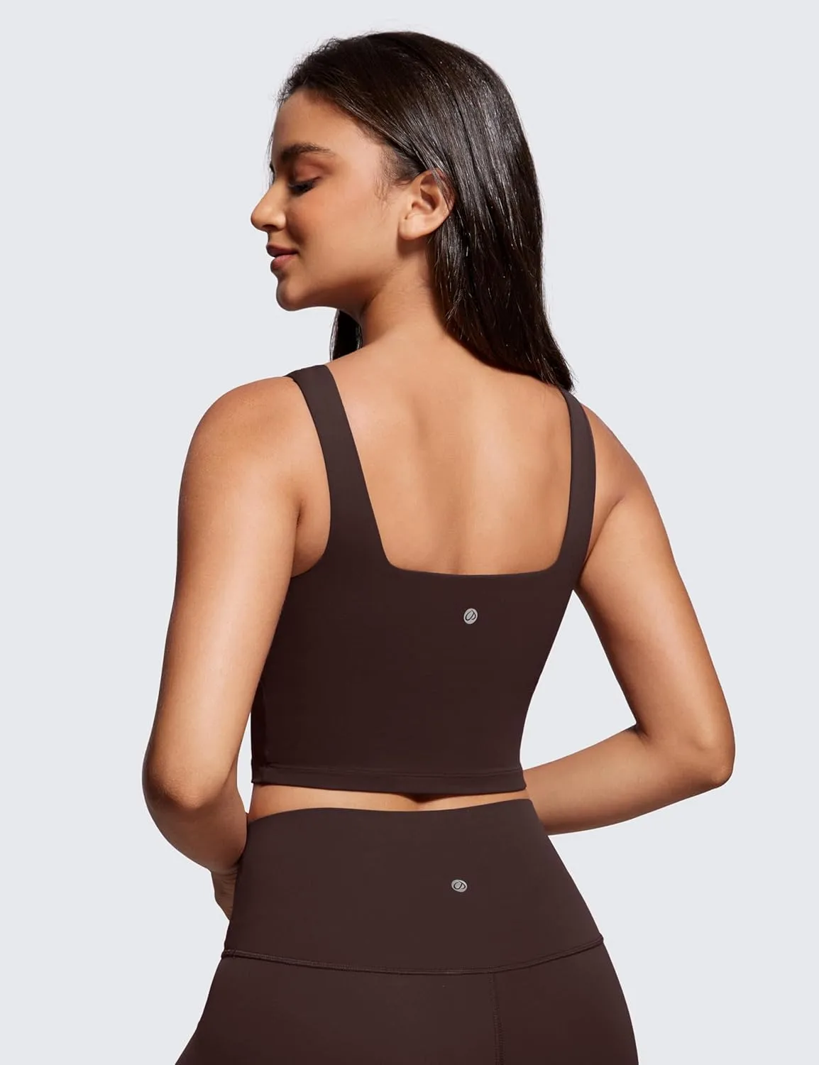CRZ YOGA Butterluxe Womens Square Neck Longline Sports Bra - Workout Crop Tank Tops Padded Yoga Camisole with Built in Pads