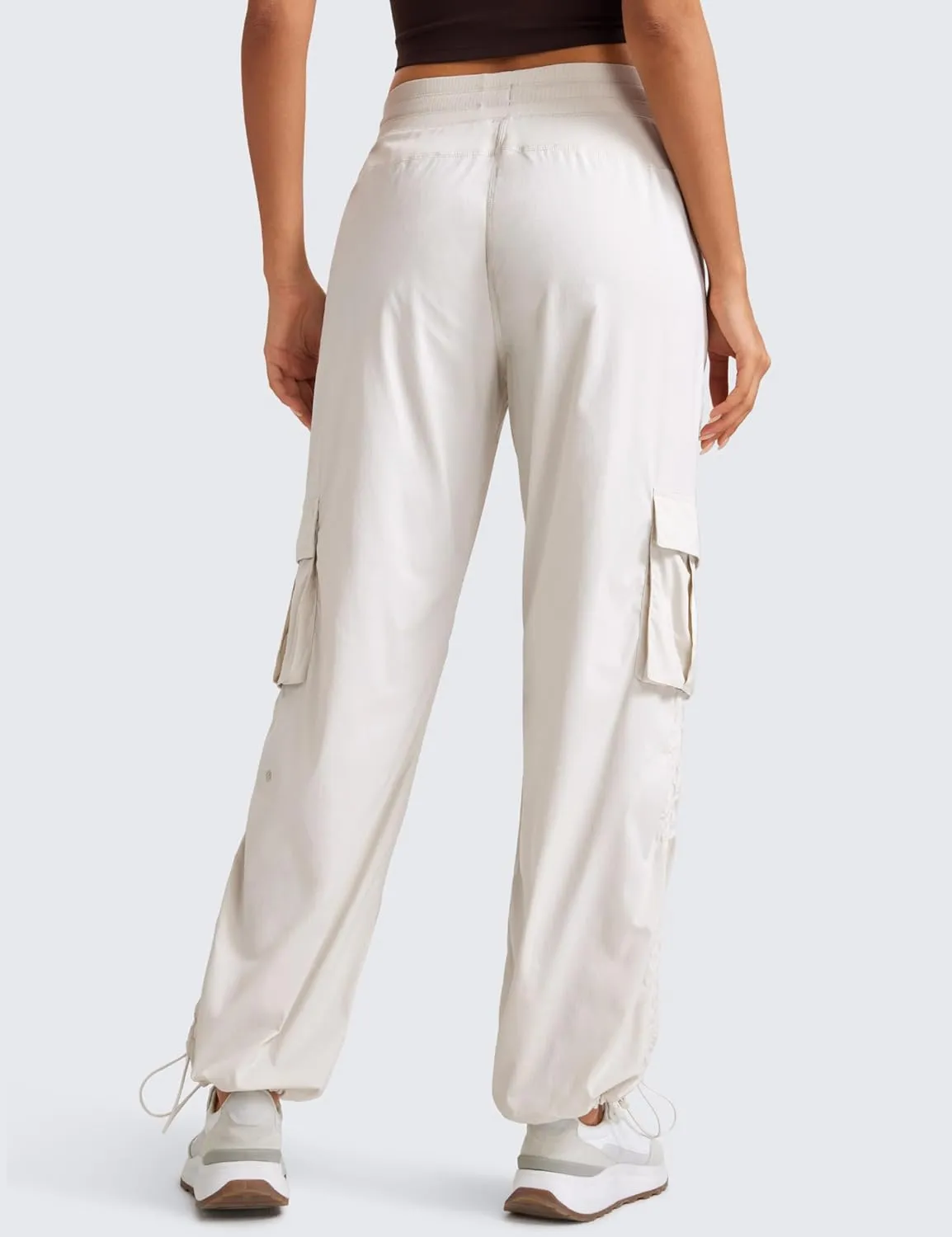 CRZ YOGA Lightweight Casual Cargo Pants for Women 30" Adjustable Ruched Straight Leg Travel Workout Athletic Hiking Joggers