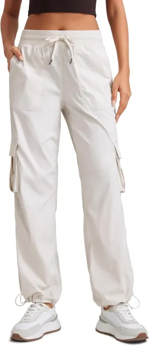 CRZ YOGA Lightweight Casual Cargo Pants for Women 30" Adjustable Ruched Straight Leg Travel Workout Athletic Hiking Joggers
