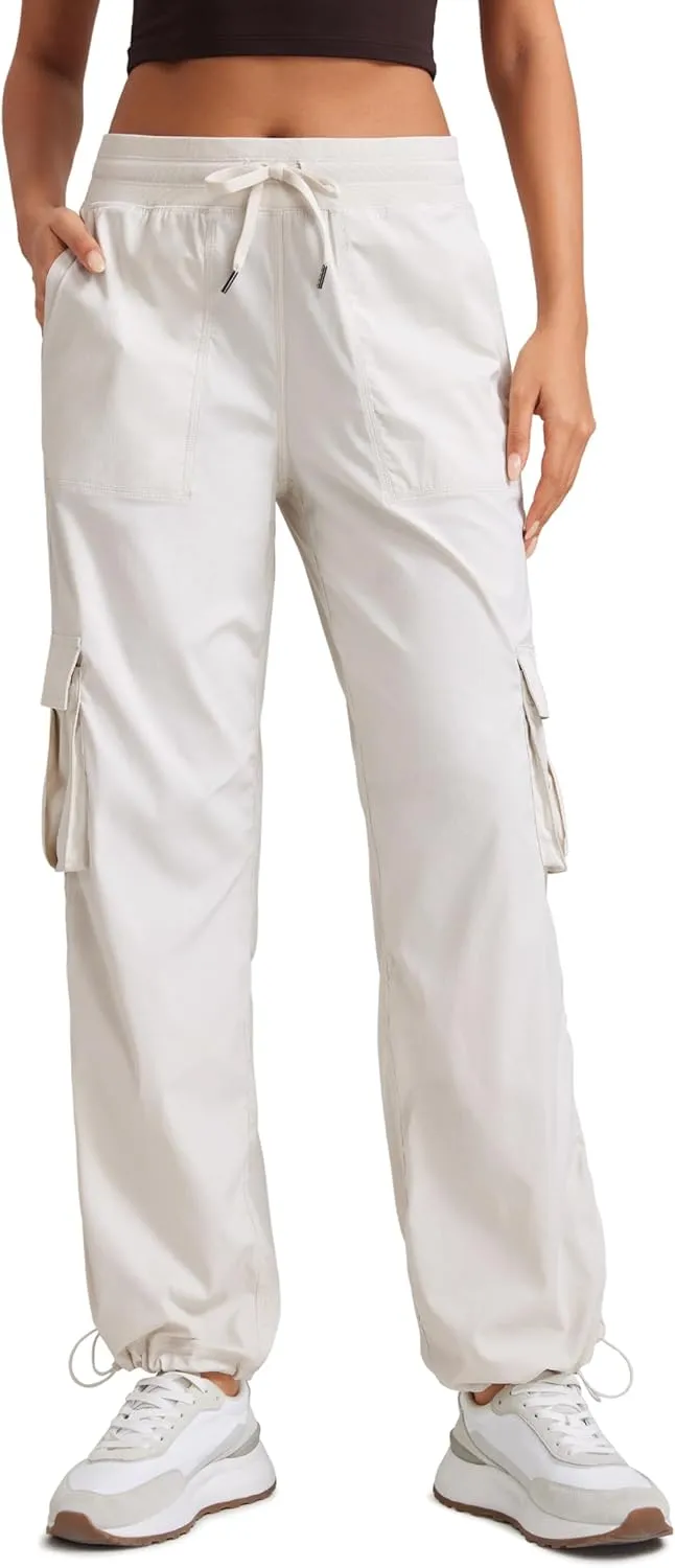 CRZ YOGA Lightweight Casual Cargo Pants for Women 30" Adjustable Ruched Straight Leg Travel Workout Athletic Hiking Joggers