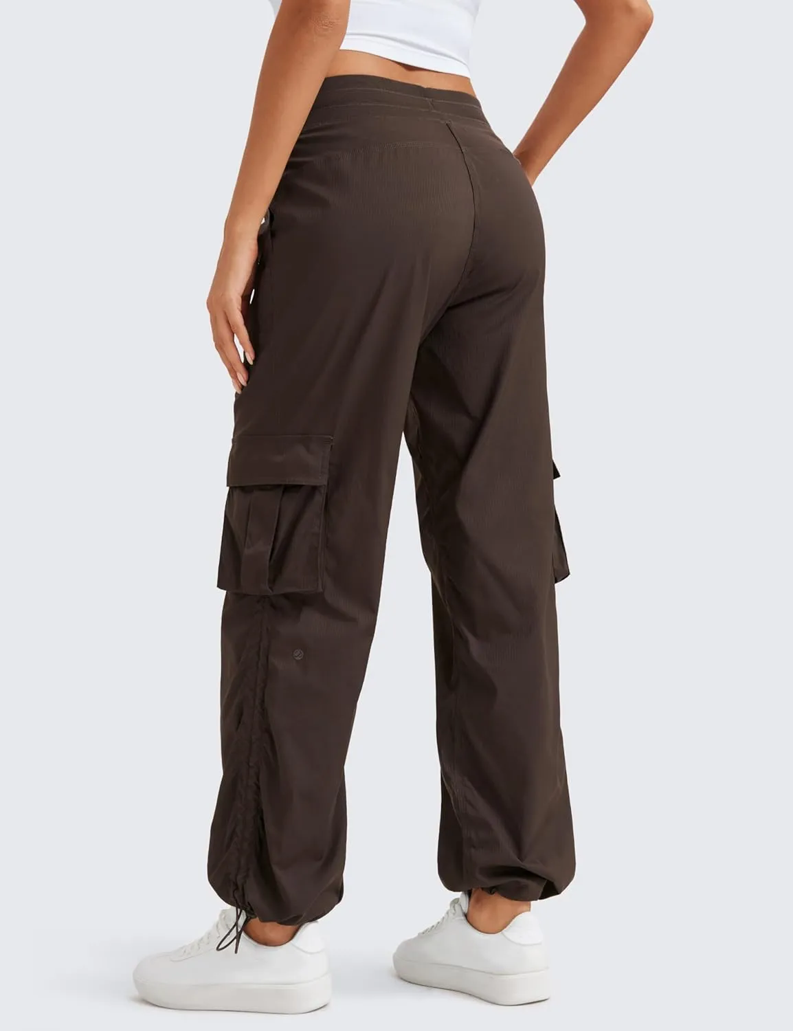CRZ YOGA Lightweight Casual Cargo Pants for Women 30" Adjustable Ruched Straight Leg Travel Workout Athletic Hiking Joggers