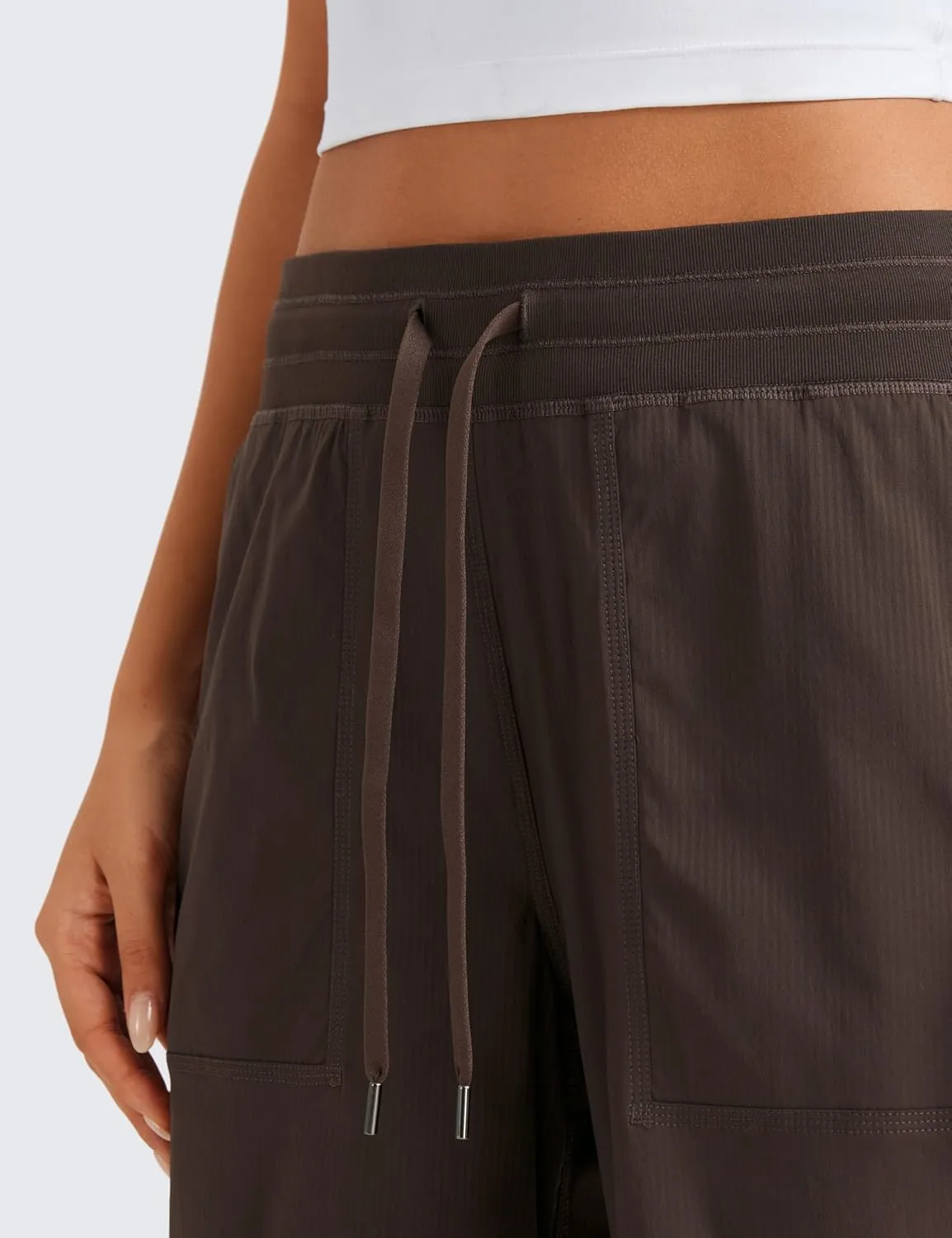 CRZ YOGA Lightweight Casual Cargo Pants for Women 30" Adjustable Ruched Straight Leg Travel Workout Athletic Hiking Joggers
