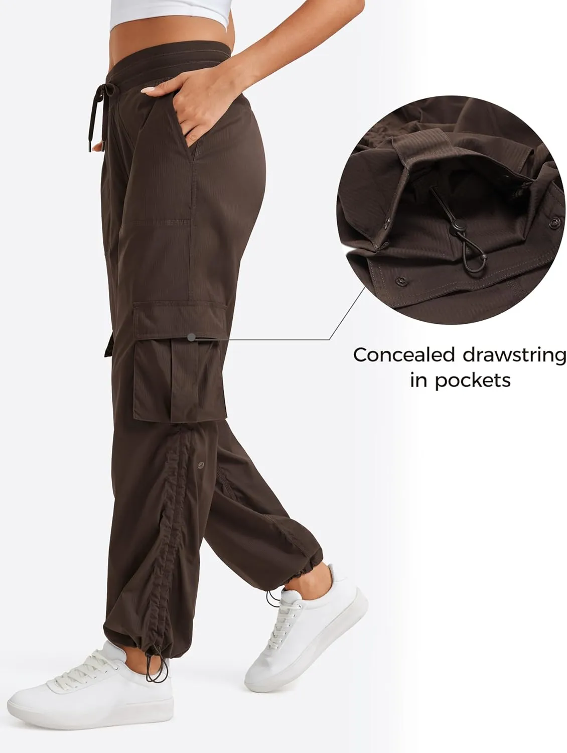 CRZ YOGA Lightweight Casual Cargo Pants for Women 30" Adjustable Ruched Straight Leg Travel Workout Athletic Hiking Joggers