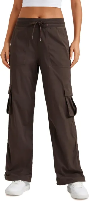 CRZ YOGA Lightweight Casual Cargo Pants for Women 30" Adjustable Ruched Straight Leg Travel Workout Athletic Hiking Joggers