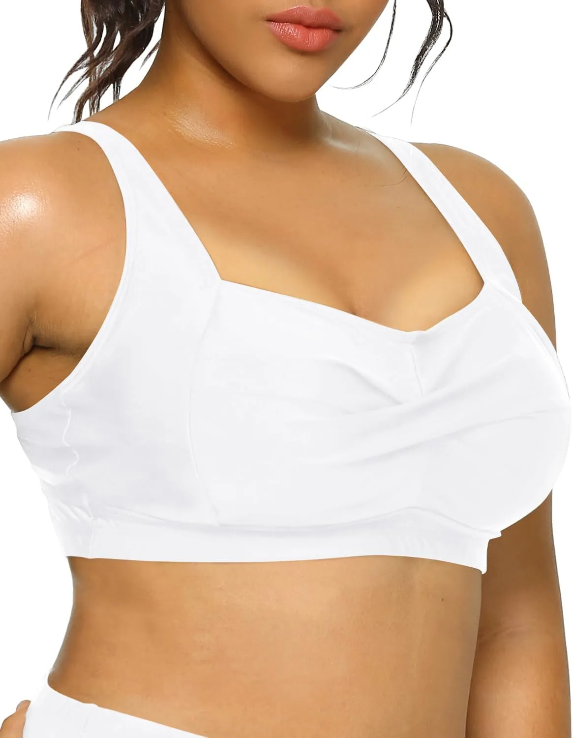 Daci Women Plus Size Push up Bikini Top Only Full Coverage Swimsuit Tops Twist Front Bathing Suit Bra for Large Bust