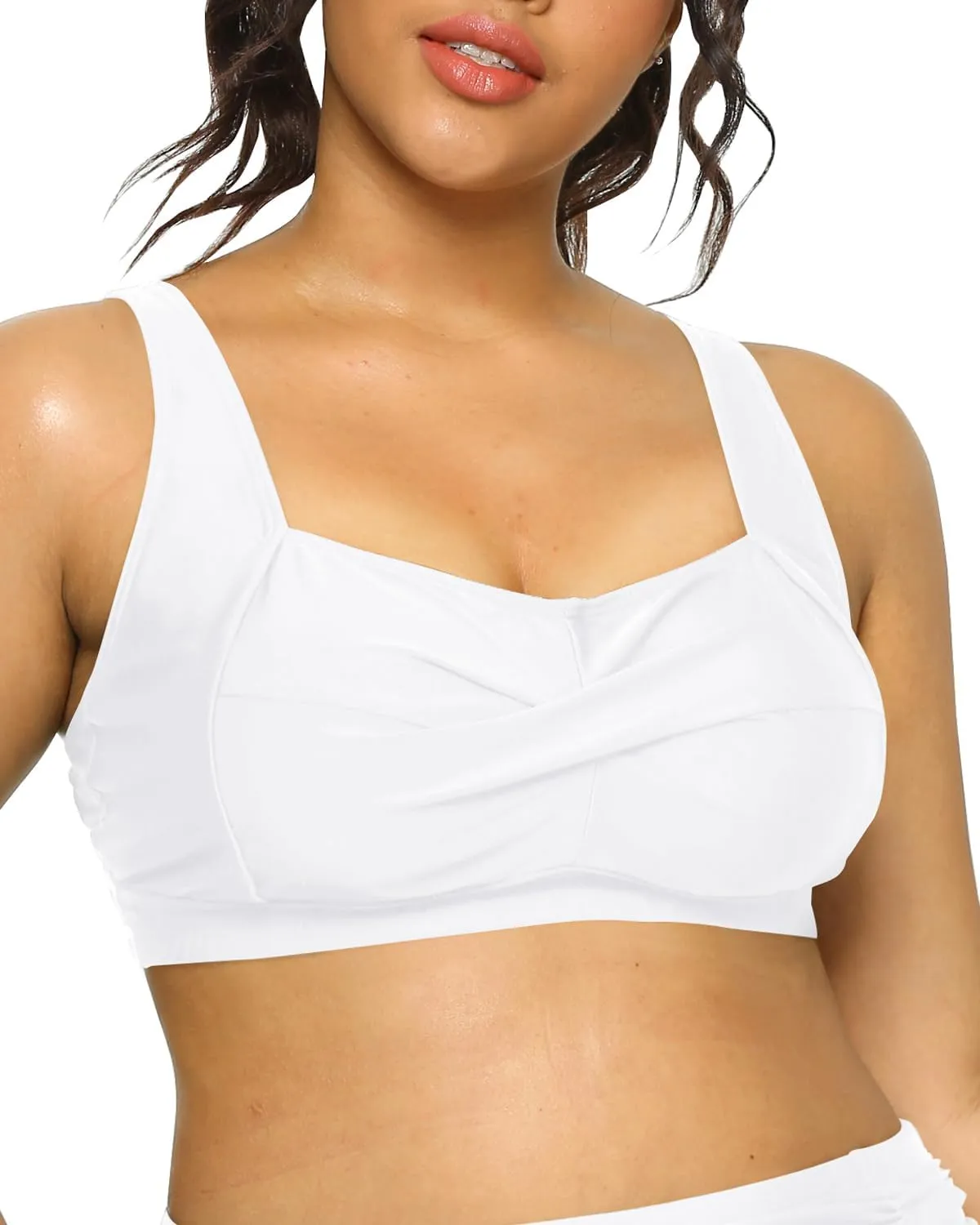 Daci Women Plus Size Push up Bikini Top Only Full Coverage Swimsuit Tops Twist Front Bathing Suit Bra for Large Bust