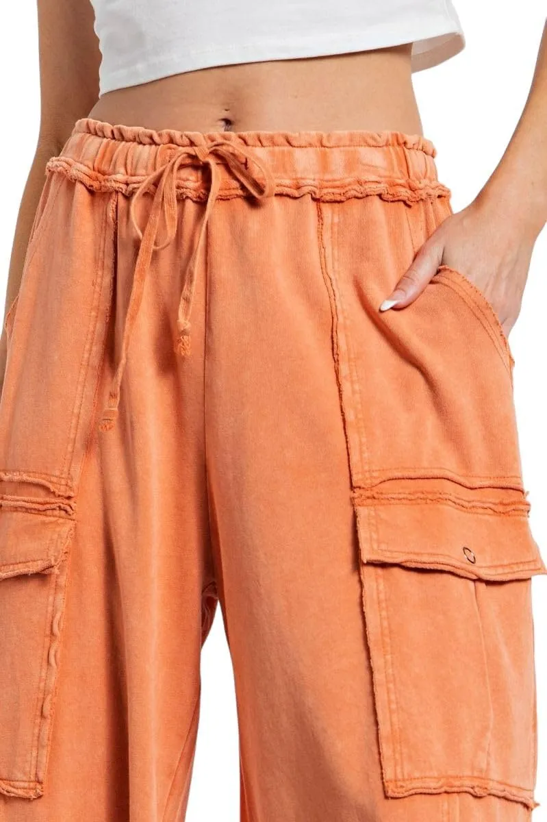Easel Game On Washed Wide Leg Cargo Pants